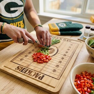 Custom Football Cutting Board, Personalized Green Bay Packers Fan Charcuterie Board, Serving Tray, Engraved Football Field Kitchen Decor bild 2