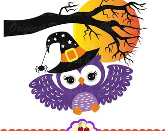 Halloween Owl With Witch Hat SVG, Spooky Silhouette Cut File (Digital Download)