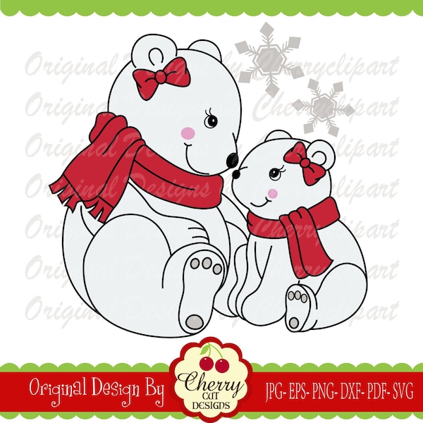 Polar bear Mom and baby svg Silhouette & Cricut Cut Files, Polar bear clip art, T-Shirt, Iron on, Transfer CHSVG154