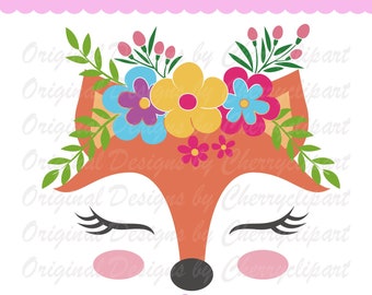 Flowers fox face svg png jpg, Spring fox girl svg Silhouette & Cricut Cut Files, fox clip art, T-shirt iron on, Tranfer printing  AN95