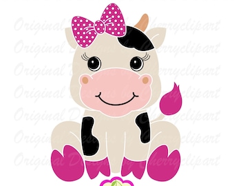 Cowgirl with Bow SVG: Baby Cow Clipart, Cricut & Silhouette Cut File (Digital Download)