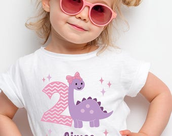 Custom Name Dinosaur 2nd Birthday Girl PNG | DIY & POD Digital Download