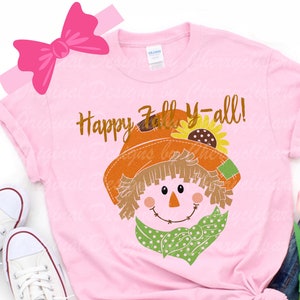 Happy FALL Y-all Scarecrow svg, Scarecrow face svg, Autumn Thanksgiving svg Silhouette and Cricut Cut Files, Clip art DGTH41