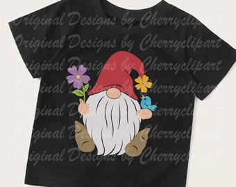 Spring gnome, Gnome with flowers svg Silhouette & Cricut Cut Design EAS55