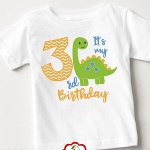 Dinosaure SVG, dinosaure numéro 3 anniversaire T-shirt svg Silhouette & Circut Cut, T-shirt thermocollant, impression par transfert BIR96