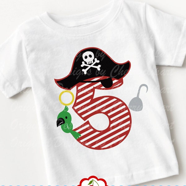 Pirate Number 5, Birthday Number 5 svg, Pirate's hat number 5 svg Silhouette & Cricut Cut design, TShirt, Iron on, Transfer BIR73