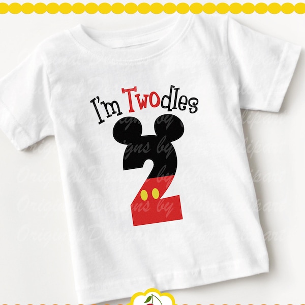 Birthday svg I'm Twodles svg, Mickey number 2 SVG, Birthday number 2 Silhouette & Cricut Cut Files, T-Shirt, Iron on, Transfer  BIR32