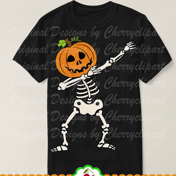 Halloween Dabbing Pumpkin Skeleton SVG, Dabbing Skeleton SVG Silhouette & Cricut Cut Files, Clip art, T-shirt iron on, Transfer  DIGIHL76