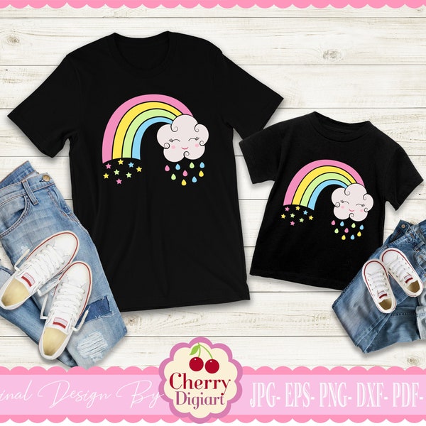 Rainbow SVG Summer rainbow with cloud svg Silhouette & Cricut Cut design, clip art SUM11