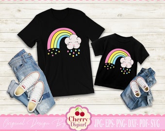 Rainbow SVG Summer rainbow with cloud svg Silhouette & Cricut Cut design, clip art SUM11