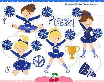 Blue & White Cheerleader Digital Clipart Set for -Personal and Commercial Use-paper crafts,card making,scrapbooking,web design