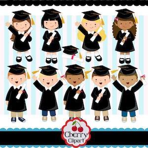 Graduation Boys and Girls digital clip art set (Black) -kindergarten,Preschool, High School, College -Personal and Commercial Use-