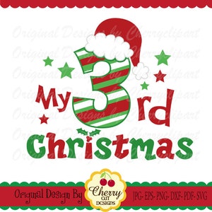 Mein 3.Weihnachten, Weihnachtsmütze Nummer 3, Weihnachts Silhouette & Cricut Cut Files CHSVG97 -Persönlicher und Kommerzieller Gebrauch