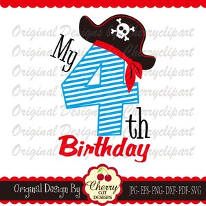 4th Birthday Pirate SVG: Number 4 Cut File (Personal & Commercial Use)