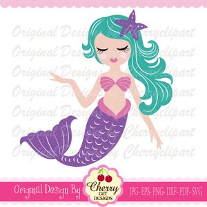Mermaid svg, Long hair mermaid svg Silhouette & Cricut Cut design, Mermaid Clip Art, T-Shirt, Iron on, Transfer BYSVG23