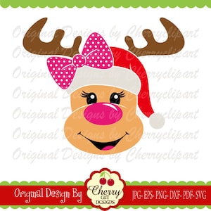 Christmas Reindeer Girl SVG, Reindeer face Silhouette & Cricut Cut Files, Reindeer clip art, T-Shirt Iron on, Transfer CHSVG127