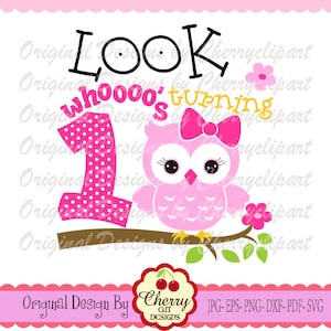 Look whoooo's turning 1 Svg Dxf, My 1st Birthday owl SVG, Birthday Number 1 Silhouette & Cricut Cut Files BIR67