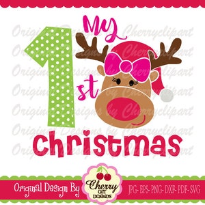 My 1st Christmas svg, Weihnachten Rentier Mädchen svg Silhouette & Cricut Cut Files, Clip Art, T-shirt Aufbügeln, Transferdruck CHSVG102