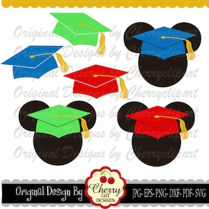 Graduation caps Mickey Mouse ears svg png jpg Pack Bundle Silhouette & Cricut Cut Files SCH18