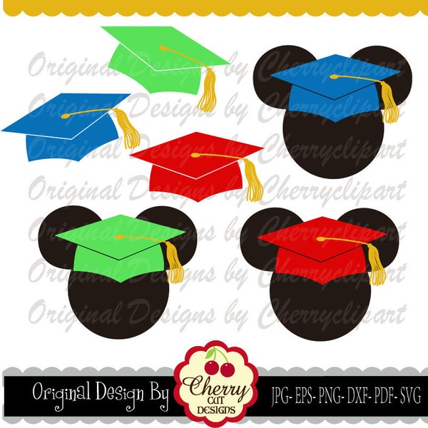 Graduation caps Mickey Mouse ears svg png jpg Pack Bundle Silhouette & Cricut Cut Files SCH18