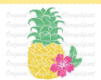 Pineapple svg, Hibiscus and Pineapple svg, Summer svg Silhouette & Cricut Cut design, Clip art, T-shirt iron on, Tranfer printing SUM31