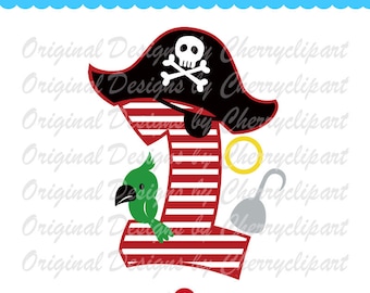 Pirate Number 1,Birthday Number 1 svg, Pirate's hat number 1 svg Silhouette & Cricut Cut design, TShirt, Iron on, Transfer BIR68