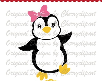 Penguin with bow svg, Penguin svg, Winter animal Silhouette & Files CHSVG94