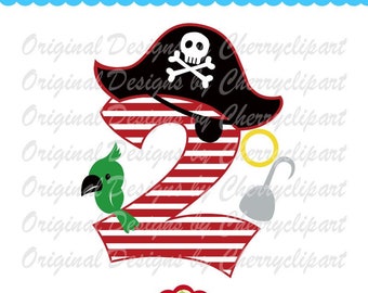 Pirate Number 2 SVG PNG: Birthday Cut File and Sublimation Art (Digital Download)