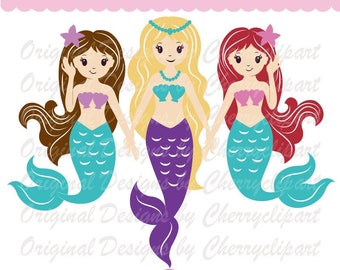 Mermaids SVG: Silhouette & Cricut Cut Design, Mermaid Clip Art (Digital Download)
