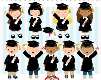 Graduation Boys and Girls digital clip art set (Black) -kindergarten,Preschool, High School, College -Personal and Commercial Use-