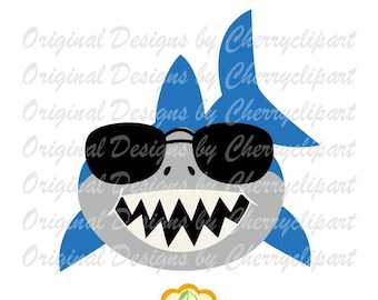 Shark svg ,Sunglasses shark SVG Silhouette & Cricut Cut design, Shark Clip art, T-shirt iron on  AN108