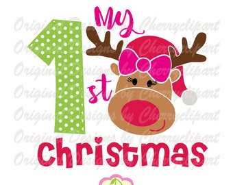 My 1st Christmas Reindeer Girl SVG: Cricut & Silhouette Cut Files (Digital Download)