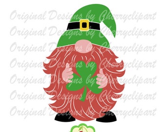 St. Patrick's Day Gnome svg, Gnome with Clover svg, Gnome with shamrock, Leprechaun Celebrating svg Silhouette & Cricut Cut Design STP17