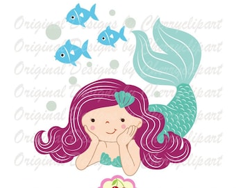 Mermaid Clipart, Little Mermaid SVG PNG, Cut File (Digital Download)