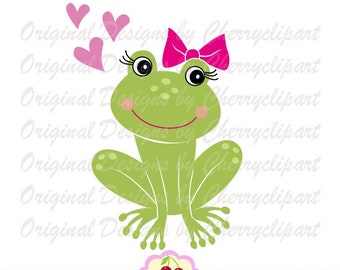 SVG,Dxf Sweet Frog with bow svg,Frog girl svg dxf, Valentine's Day frog svg, Animal SVG Silhouette Cut Files, Cricut Cut Files AN40