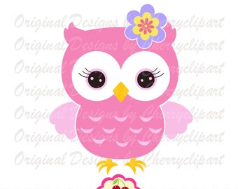 Owl svg dxf, Owl with flower Silhouette Cut Files, Cricut Cut Files, Owl clip art AN24