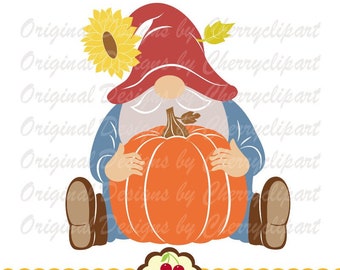 Thanksgiving Gnome SVG, Fall Pumpkin Clipart (Digital Download)