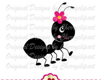 SVG,DXF,Ant with flower SVG, Spring Critters Insects svg Silhouette & Cricut Cut design, Clip art,T-shirt iron on, Tranfer printing AN61