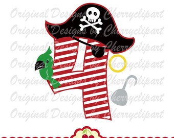Pirate Number 4, Birthday Number 4 svg, Pirate's hat number 4 svg Silhouette & Cricut Cut design, TShirt, Iron on, Transfer BIR68