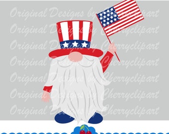 Patriotic gnome svg,  4th of July gnome svg, gnome with national flag,Independence Day Silhouette & Cricut Cut Files, Gnome clip art  JULY33