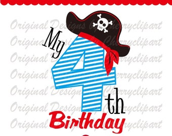 4th Birthday Pirate SVG: Number 4 Cut File (Personal & Commercial Use)