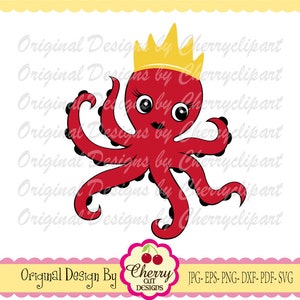 Octopus png, Octopus with Crown png svg, Sea Animal png, Octopus Clip art, T-Shirt, Iron on, Transfer  AN116
