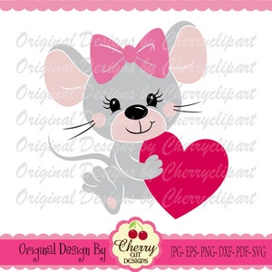 Sweet Mouse svg, Baby mouse girl com coração svg Silhouette e Cricut Cut Files, Mouse Clip Art, Camiseta, Passar a ferro, Transfer VTD58