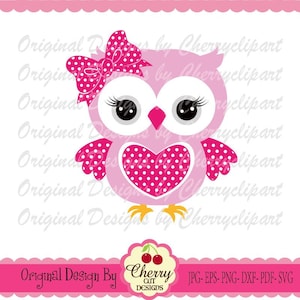 Owl svg dxf, Polka dots owl svg, Valentine's Day owl svg Silhouette Cut Files, Cricut Cut Files VTN44 - Personal and Commercial Use