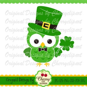 St. Patrick's Day Owl svg dxf, Leprechaun hat Owl,Owl with four-leaf clover Silhouette Cut Files, Cricut Cut Files STP13