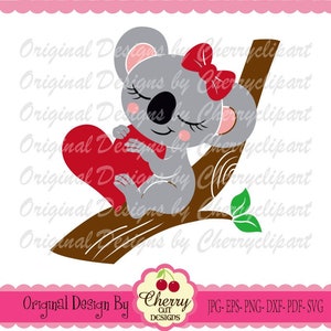 Valentines Day Koala svg, Baby Koala with heart svg Silhouette & Cricut Cut Files, Koala Clip Art, T-Shirt, Iron on, Transfer VTD55