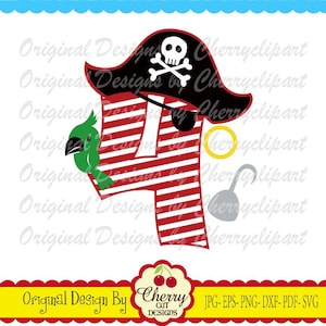 Geburtstag Nummer 4 Piraten Nummer 4, Piratenhut Nummer 4 Nummer 4 Silhouette & Cricut Cut Design, TShirt, Bügelbild, Transfer BIR68