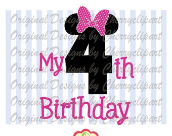 Minnie Mouse 4th Birthday SVG PNG: Number Four Design (Digital Download)