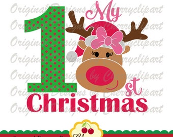 My 1st Christmas Girl Reindeer SVG DXF Christmas Reindeer Silhouette & Cricut Cut Files CHSVG30  -Personal and Commercial Use