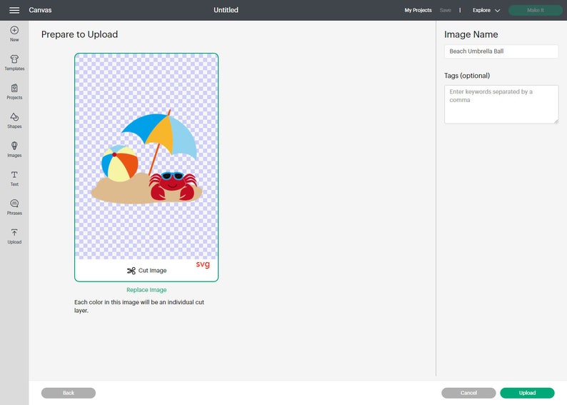 May include: A digital illustration of a beach scene with a red crab, a beach umbrella, and a beach ball. The image is on a transparent background.